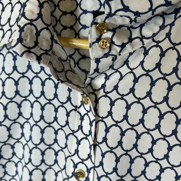 Talbots White Blue Chain Print Wrinkle Resistant LS Button Front Shirt Size 12 - Picture 6 of 15